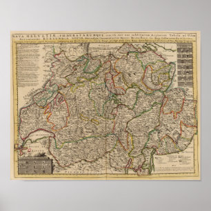 Poster Switzerland engraved map