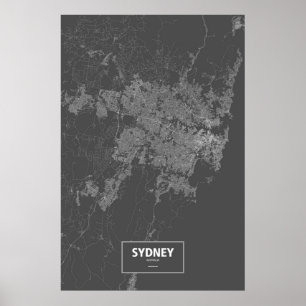 Poster Sydney, Australie (blanc sur noir)