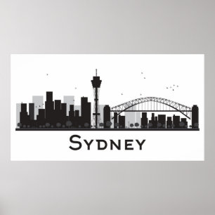 Poster Sydney, Australie horizon noir et blanc de   de
