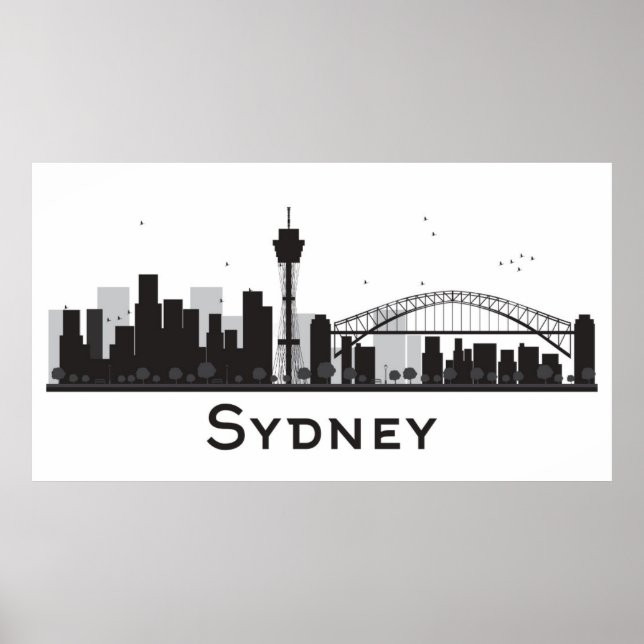 Poster Sydney, Australie | Skyline de la ville noire et b (Devant)