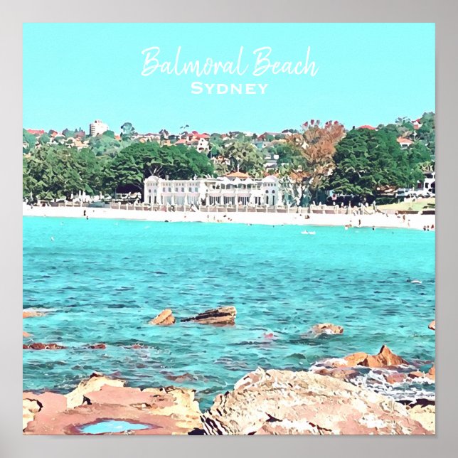 Poster Sydney Balmoral Beach rétro Bathons Pavillon (Devant)
