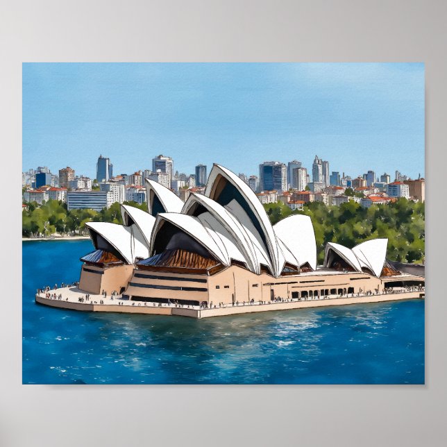 Poster Sydney Opera House Australie Aquarelle (Devant)