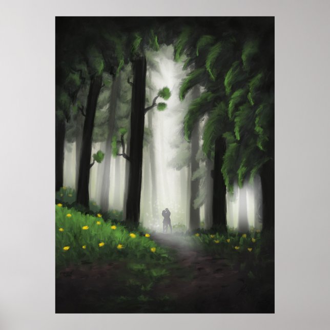 Poster Sylvan Serenity : Forêt verte majestueuse avec Dis (Devant)