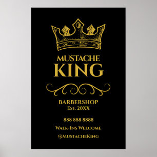 Poster Symbole 24x36 Gold Crown King Mustache Barbershop