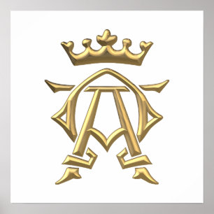 Poster Symbole "à trois dimensions" d'or alpha et d'Omega