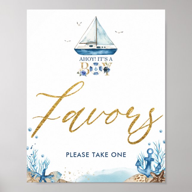Poster Symbole Ahoy C'est un garçon Baby shower nautique  (Devant)