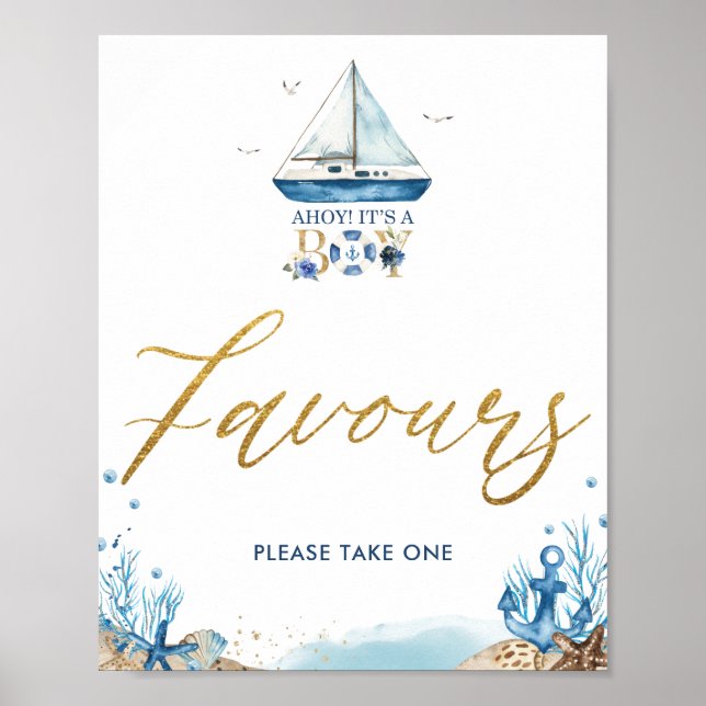 Poster Symbole Ahoy C'est un garçon Baby shower nautique  (Devant)
