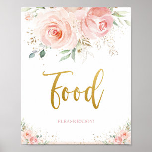 Poster Symbole alimentaire Chic Blush Rose Floral Gold Fo