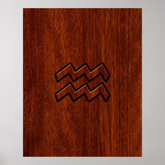 Poster Symbole Aquarius Zodiac Style acajou (Devant)