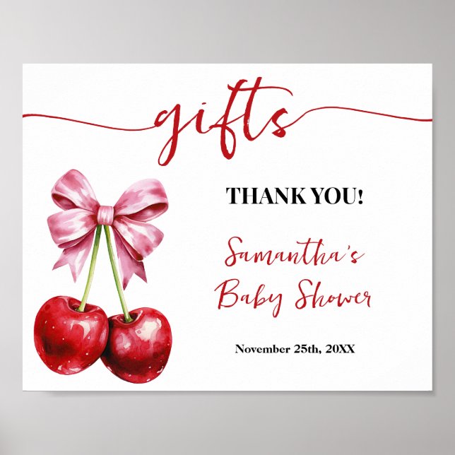Poster Symbole Baby shower cadeau Cherry Pink Coquette (Devant)