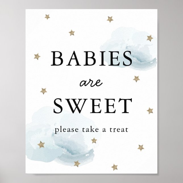 Poster Symbole Baby shower des nuages bleus et étoiles (Devant)