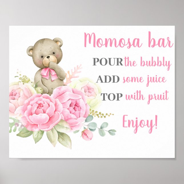 Poster SYMBOLE baby shower Fille Ours Momosa (Devant)
