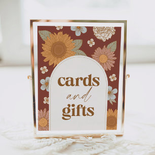 Poster Symbole Baby shower Fleur sauvage rétro Cartes et 