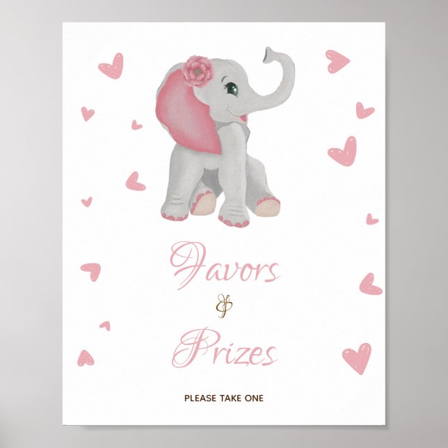 Poster Symbole Baby shower Pink Elephant Faveurs & Prix (Devant)