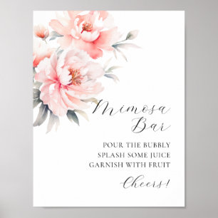 Poster SYMBOLE BAR MIMOSA Aquarelle Florale Peonas roses