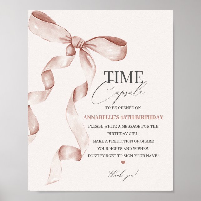Poster Symbole Beige Coquette Bow Anniversaire Heure Caps (Devant)