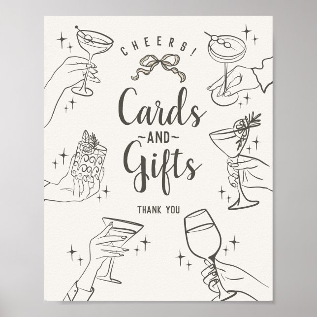 Poster Symbole Beige Retro Cocktail Fiches et Cadeaux (Devant)