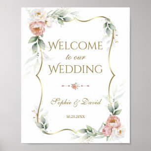 Poster Symbole blanc Dusty Rose Floral Gold Mariage