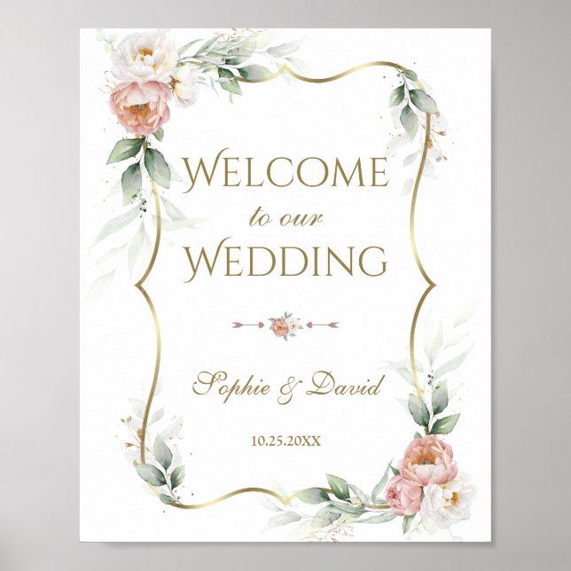Poster Symbole blanc Dusty Rose Floral Gold Mariage (Devant)