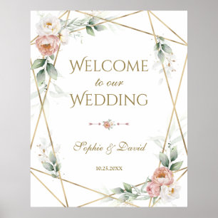 Poster Symbole blanc Dusty Rose Floral Gold Mariage