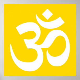 Poster Symbole blanc sur or Om