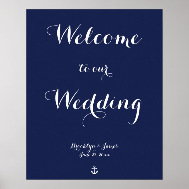 Poster Symbole bleu marine de réception de mariage nautiq (Devant)