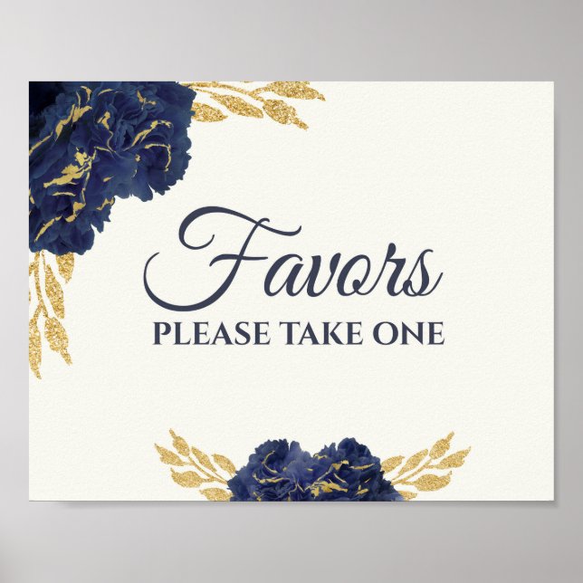 Poster Symbole bleu marine Gold Floral Wedding Favors 8x1 (Devant)