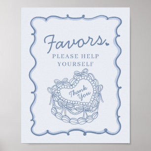 Poster Symbole Blue Bow Retro Coquette Coquette Gâteau Fa