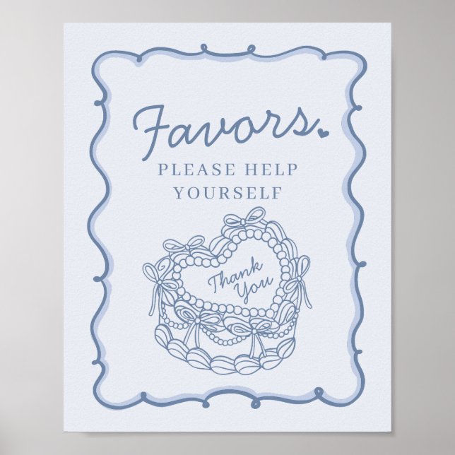 Poster Symbole Blue Bow Retro Coquette Coquette Gâteau Fa (Devant)