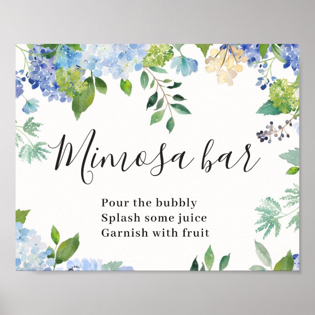 Poster Symbole Blue Hydrangea Floral Chic Mimosa Bar Post (Devant)