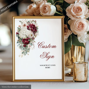 Poster Symbole Boho Bourgogne Blanc Floral Mariage