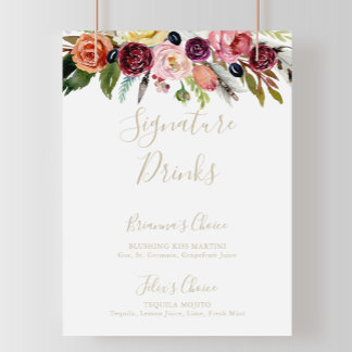 Poster Symbole Boho en plumes d'or Signature tropicale Bo