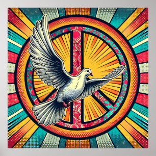 Poster Symbole Boho Retro Dove and Peace