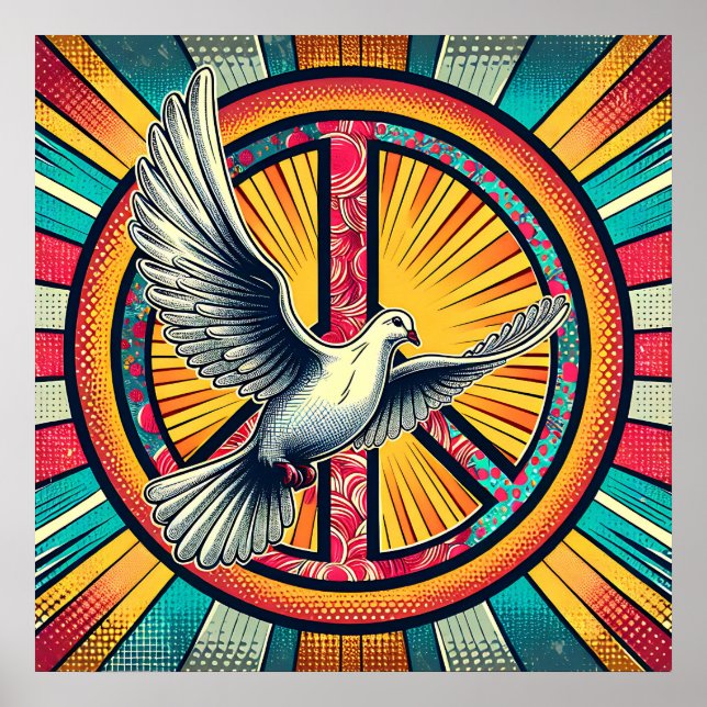 Poster Symbole Boho Retro Dove and Peace (Devant)