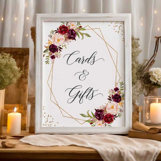 Poster Symbole Bourgogne Floral Gold Frame Cartes et Cade (Créateur téléchargé)