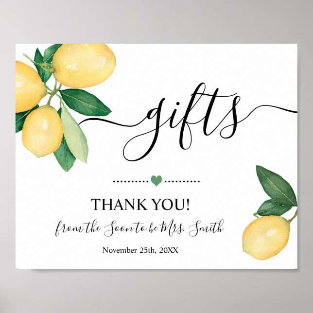 Poster Symbole Cadeaux Fête des mariées Mariage citron (Devant)