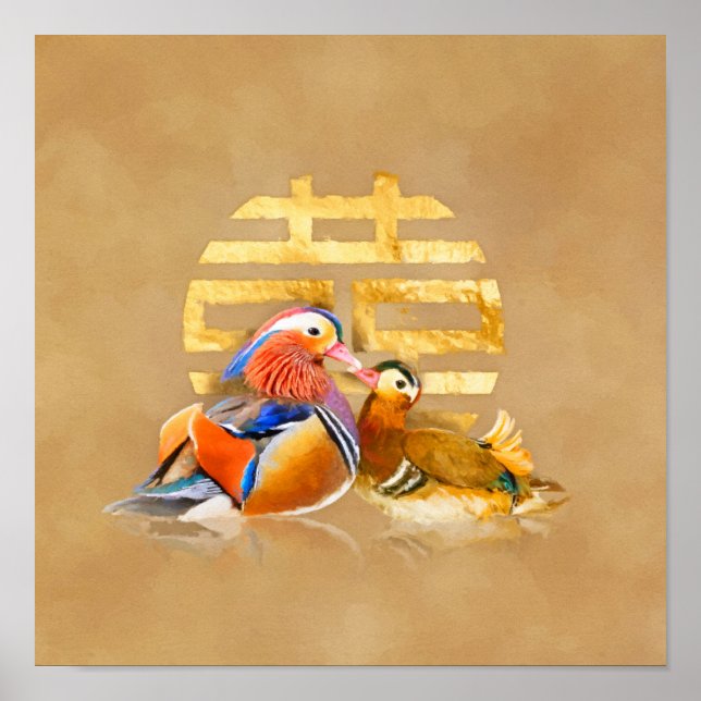 Poster Symbole canard mandarin et double bonheur (Devant)