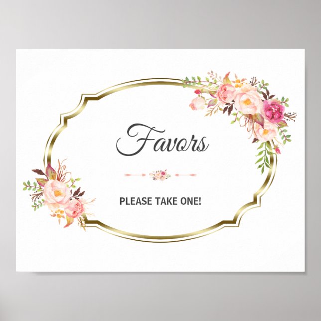 Poster Symbole Chic Rose Floral Gold Wedding Favor (Devant)
