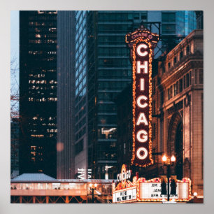 Poster SYMBOLE Chicago Illinois Neon Nuit