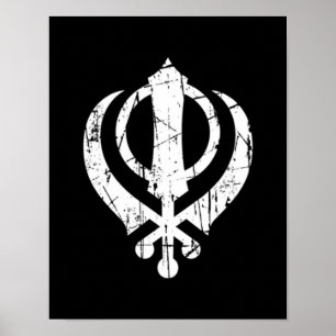 Poster SYMBOLE CHIKH Khanda blanc écaillé sur Noir