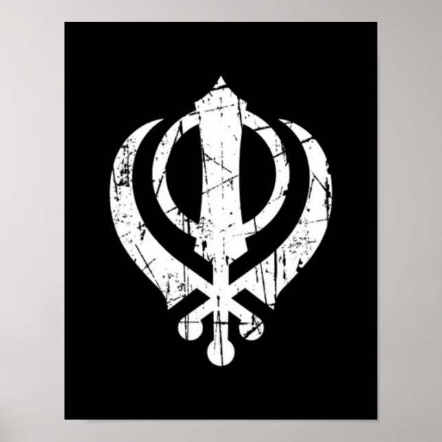 Poster SYMBOLE CHIKH Khanda blanc écaillé sur Noir (Devant)