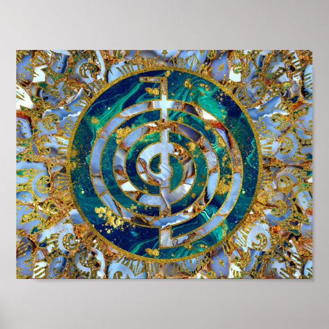 Poster Symbole Choku Rei en Mandala sur Marbre et Or (Devant)