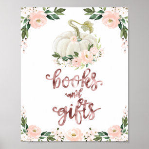 Poster Symbole Citrouille de Baby shower Floral Livres et