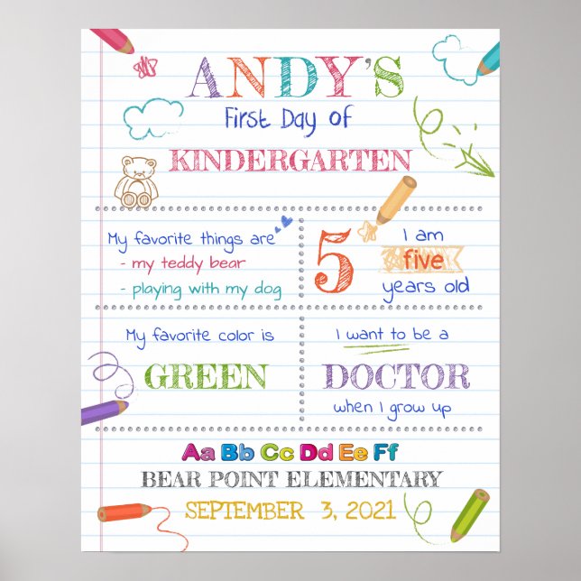 Poster Symbole coloré du premier jour de maternelle (Devant)