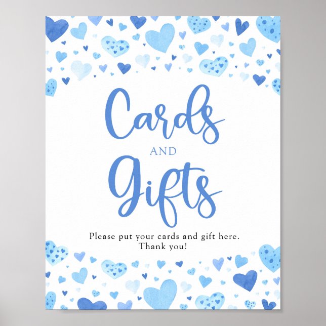 Poster Symbole Cute Blue Hearts Valentine Cartes et Cadea (Devant)