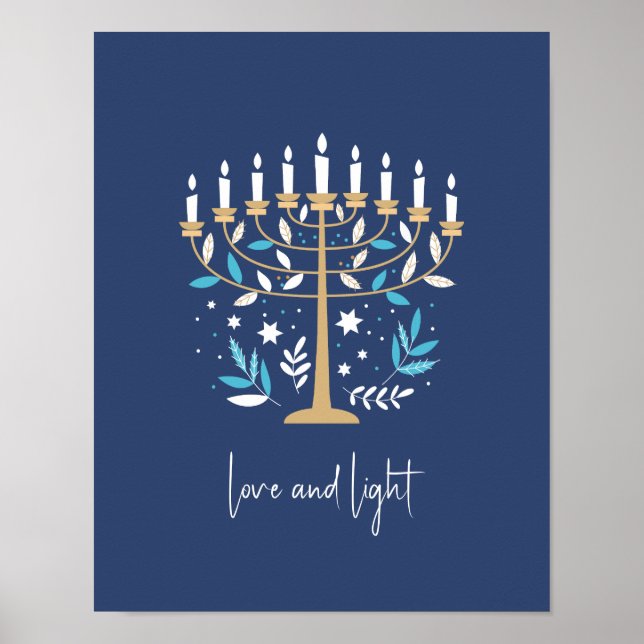 Poster SYMBOLE D'AMOUR D'Hanoukka ET LÉGER MENORA Floral (Devant)