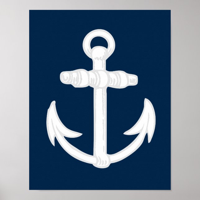 Poster Symbole d'Ancre nautique blanc/bleu (Devant)