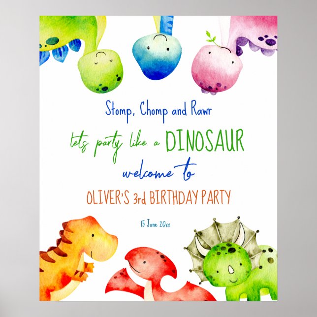 Poster Symbole d'anniversaire coloré pour bébé dinosaures (Devant)
