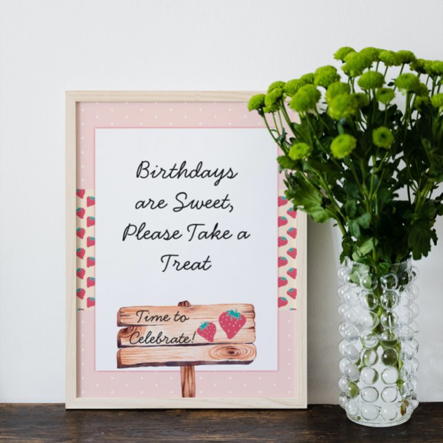 Poster Symbole d'anniversaire de la mignonne fraise (Créateur téléchargé)