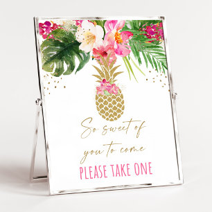 Poster Symbole d'anniversaire de l'ananas tropical floral